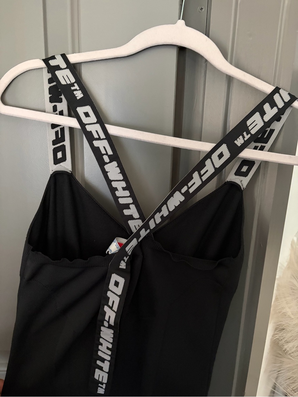 Off-White Black Ribbed Mini Dress with Logo Webbing Straps